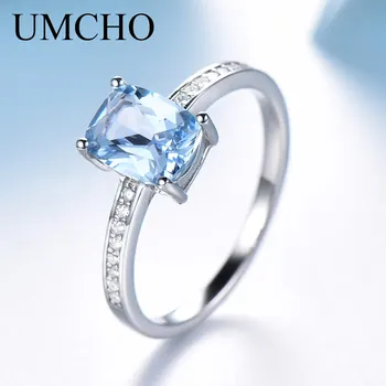 UMCHO Dreptunghi Creat Cerul Albastru Topaz Inel Real, Argint 925 Bijuterii Colorate Piatră prețioasă Inele Pentru Femei Cadouri Bijuterii Fine