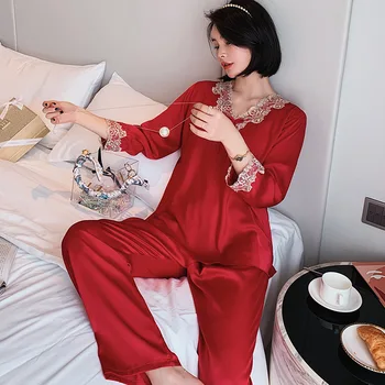 2 BUC Pijamale Lenjerie Intima Femei Pijama Satin Costum de Vara Casual Pijamale Noi Matasoasa Halat de baie Dantela Cămașă și Pantaloni Set