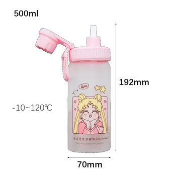 500ml cu Scară Sailor Moon Silicon Sticle de Sticlă Kawaii Sticla de Apa Eco-Friendly Pahar cu un Pai Ochelari Drăguț Cupe Copil