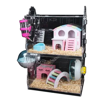 Tava de Tip Cușcă de Hamster Acrilic Dublu-strat Supradimensionate Villa cobai Cuib Pachet Mic Hamster animal de Companie Casă 30x20x30cm