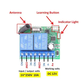 433MHz Universal Control de la Distanță DC12V 10Amp 2 CANALE RF Releu Transmițător și Receptor Moudle Pentru extinderea ușa\poarta Controller/DIY
