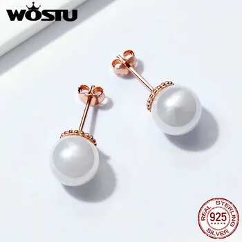WOSTU 2019 a Crescut de Aur Perle de apă Dulce Cercei Stud Argint 925 Cercei Mici Pentru Femei Nunta Bijuterii de Lux CQE609