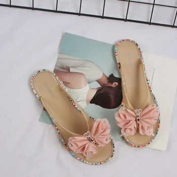 2020 Pantofi de Vara pentru Femeie de Moda Diamant Colorat Fluture în Afara Poartă pe Litoral Doamnelor Flip-flops Plajă Cool Femei Papuci