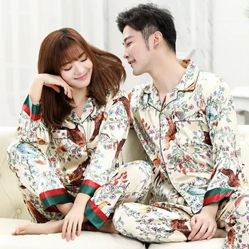 Cuplu Pijamale Uri de Moda pentru Bărbați Net Roșie cu Mâneci Lungi Tineret Simulare de Mătase Subțire de Fibre de Viscoză Set de Agrement pijama setsleepwear