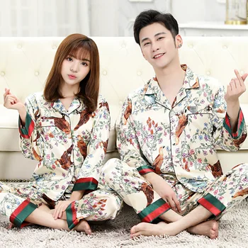 Cuplu Pijamale Uri de Moda pentru Bărbați Net Roșie cu Mâneci Lungi Tineret Simulare de Mătase Subțire de Fibre de Viscoză Set de Agrement pijama setsleepwear