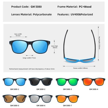 GM Naturale de Bambus ochelari de Soare pentru Barbati Lemn Ochelari de Soare ochelari de Soare Polarizat Dreptunghi Lentile de Conducere UV400