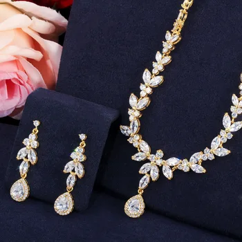 Wah Mei de Culoare de Aur 2 buc Mireasa Zirconia Seturi de Bijuterii Pentru Femei Petrecere de Lux din Dubai Nigeria CZ Nunta de Cristal Bijuterii Set