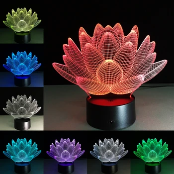 7 Culori Schimbare Touch Lotus 3D Colorate Lumina de Noapte Ciudat Stereoscopic Iluzie Vizuală Lampă cu LED-uri Lampa Decor stare de Spirit de Lumină Lampă