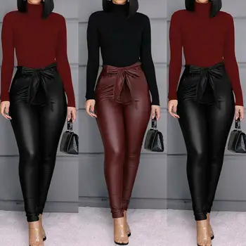 PU Piele Stretch Creion Pantaloni Slim Femei Club de Noapte Streetwear Skinny Talie Mare Pantaloni 2020 Nou