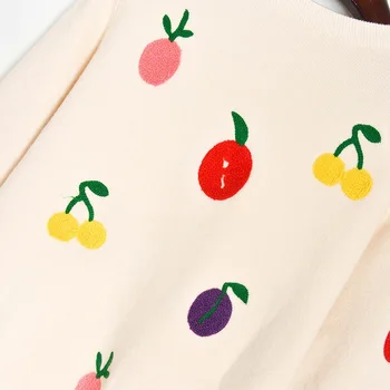 Pista De Designer De Iarna Femei Dulce Broderie Fructe Colorate Tricotate Pulover Pulover 2020 De Crăciun De Iarnă Liber De Haine De Blana