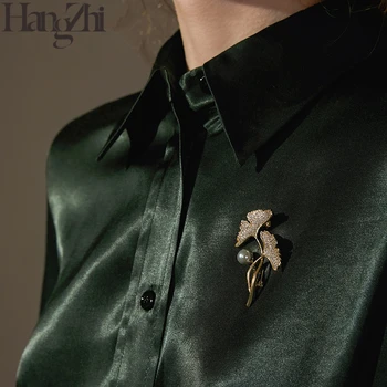 HANGZHI 2020 Noua Moda Frunze de Ginkgo Perla Designer Corsaj Mici Parfum Costum de sex Feminin Pin Broșă pentru Femei Bijuterii Decor