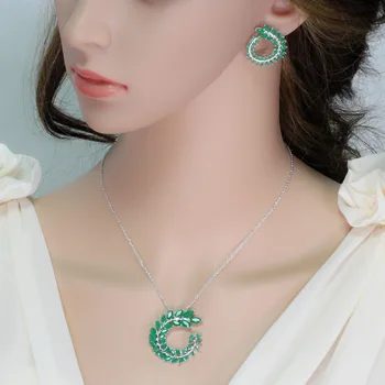 SINZRY nou Clasic de zircon Cubic verde frunze de cravată colier cercei set bijuterii en-gros de moda vintage lady costum de bijuterii