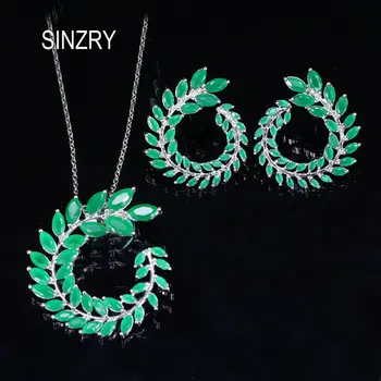 SINZRY nou Clasic de zircon Cubic verde frunze de cravată colier cercei set bijuterii en-gros de moda vintage lady costum de bijuterii