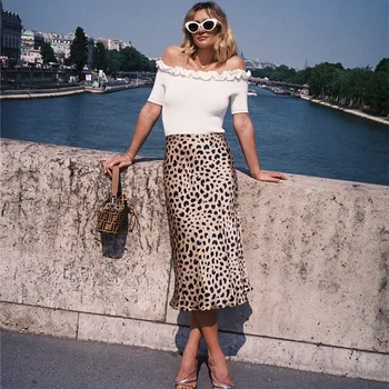 BBWM FEMEIE Stil francez Mici daisy Inima Leopard de Imprimare de Mătase Trompeta Fuste Vintage Femei Chic de Vara Casual Slim Talie Fusta