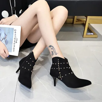 Noi 2020 Moda Tocuri inalte Cizme Femei Pantofi deget a Subliniat Sexy si Damele de Pompe de Femei Glezna Cizme Negre cu Toc Subtire 6cm 9cm YX1838