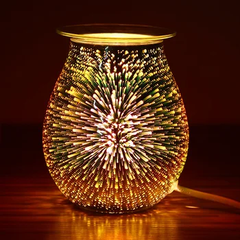 Practica Ulei Difuzor Electric Lumânare Sticlă mai Cald Ceară se Topesc de Cald, Cu foc de Artificii 3D Efect de Lumina de Noapte oma Decor Aroma Difuzor