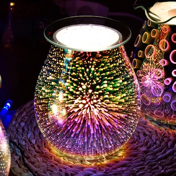 Practica Ulei Difuzor Electric Lumânare Sticlă mai Cald Ceară se Topesc de Cald, Cu foc de Artificii 3D Efect de Lumina de Noapte oma Decor Aroma Difuzor