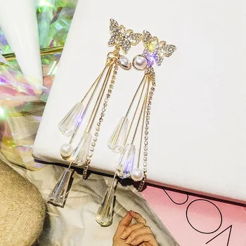 FYUAN Moda Ciucure Lung Cristal Cercei Boho Stras Fluture Perla Picătură Legăna Cercei pentru Femei Petrecerea de Nunta Bijuterii