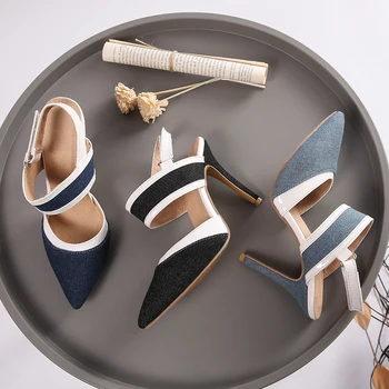 JK Denim, Sandale cu Toc Femei Subliniat Toe Cârlig Încălțăminte Petrecere de Moda de sex Feminin Sandale 2019 Pantofi de Vara pentru Femei Plus Dimensiune 32-47