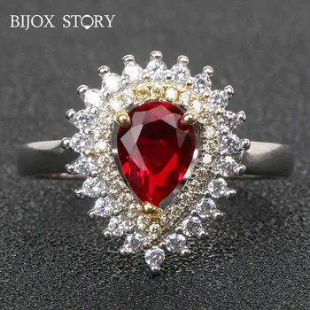 BIJOX POVESTE de moda de argint 925 bijuterii inel cu forma de picătură de apă ruby inele cadouri pentru femei nunta promit banchet