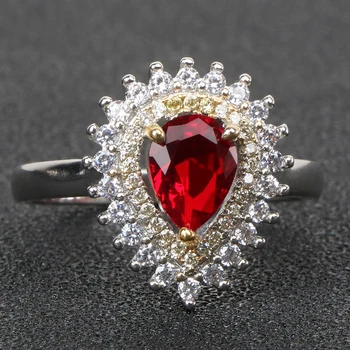 BIJOX POVESTE de moda de argint 925 bijuterii inel cu forma de picătură de apă ruby inele cadouri pentru femei nunta promit banchet