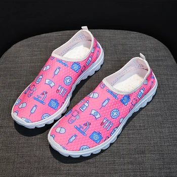Drăguț Asistenta Medical Print Casual Alb Adidasi pentru Femei Pantofi de Jogging Aluneca pe Balerini Pantofi de Sport de Vară pe Plajă