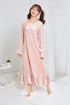 Toamna Iarna Femei cu Maneci Lungi din Catifea Nobil coreean Catifea Lung Printesa camasa de noapte, Pijamale de Casă Uzura Casual Homewear пижама