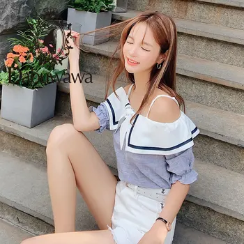 Dabuwawa Noi de Vara pentru Femei Cămăși Elegante Off-umăr Scurt Puff Maneca Bluza Topuri D18BST342