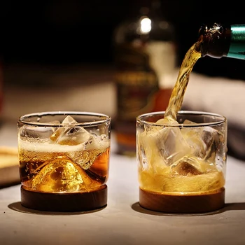 Bucătărie Acasă Pahar De Whisky Munte Fund De Lemn Vin Transparent Cupa De Sticla Pentru Whisky, Vin, Vodca Pentru Bar Club