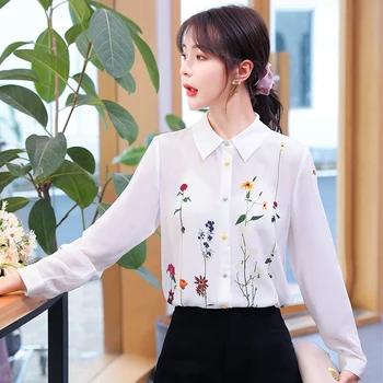 Coreea Sifon Femei, Camasi Femei, Bluze Femei De Imprimare Alb Camasa Femei Maneca Lunga Bluza Plus Dimensiune Blusas Mujer De Moda 2020