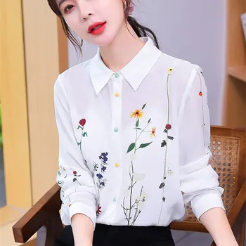 Coreea Sifon Femei, Camasi Femei, Bluze Femei De Imprimare Alb Camasa Femei Maneca Lunga Bluza Plus Dimensiune Blusas Mujer De Moda 2020