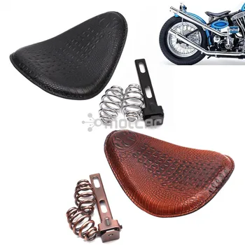Pentru Harley Custom Chopper din Piele Saddle Scaun Motocicleta Retro Maro/Negru Piele de Crocodil Stil Solo Loc+3