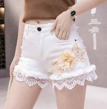 14 Stiluri de Broderie Rupt pantaloni Scurti din Denim 3D Florale Talie Inalta Blugi Scurt Femme 2020 Nou Uzat Gaura Pantaloni Femei pantaloni Scurți de Vară