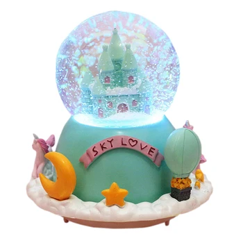 Rotație De Zăpadă Muzica House Cutie De Rășină Castelul Unicorn Glob De Cristal Luminos Cu Fulg De Nea Fantezie Zână Muzica Cutie Cadou