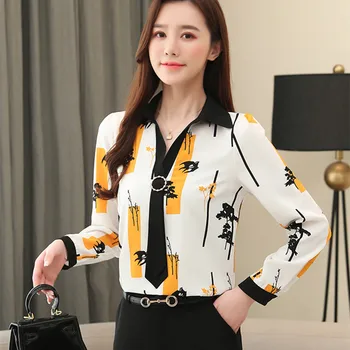 Coreea Sifon Camasi pentru Femei Elegante Femei Bluza cu Dungi Tricou Femei V-Neck Cămașă Plus Dimensiune Blusas Mujer De Moda OL Bluze
