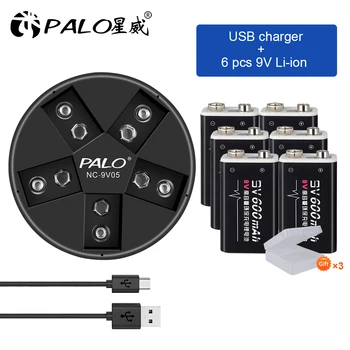 PALO Incarcator 9V Nimh&litiu Reîncărcabilă Baterie 6f22 baterie Li-ion, Baterii Cu 5 Sloturi USB de Protecție Bateria pentru Multimetru Microfon