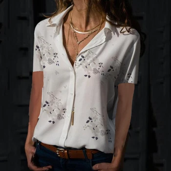 Femei Topuri Bluze de Vară 2020 Elegant cu Maneci Scurte Print V-Neck Șifon Bluza Feminin Munca Tricouri Plus Dimensiune 5XL Rever Blusas
