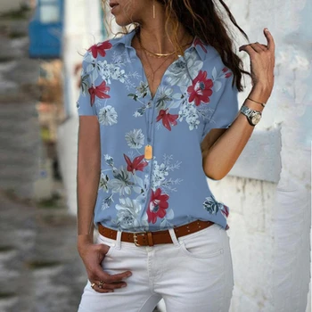 Femei Topuri Bluze de Vară 2020 Elegant cu Maneci Scurte Print V-Neck Șifon Bluza Feminin Munca Tricouri Plus Dimensiune 5XL Rever Blusas