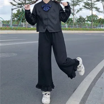 Japoneze Kawaii Moale Fata Femei Pantaloni Dulce Ciufulit Baza Sălbatice De Talie Mare Pantaloni Largi Cu Talie Elastic Casual Solid Student Pant