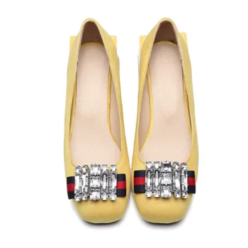 Cristal Vintage Slip-Ons Femei Toc Pătrat Pompe De Turma Rotund Toe Doamna Haimana Roșu Scăzut Cutter Pantofi Pentru Petrecerea De Dimensiune 17 Noutate Stly