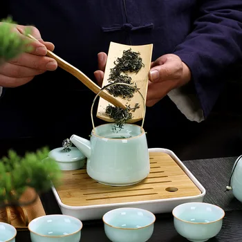 China Travel Kung Fu Set de Ceai din Ceramica Celadon Ceainic de Portelan Teaset Gaiwan Cesti de Ceai de Ceai Ceremonia de Ceai Oală Cu Geanta de Voiaj