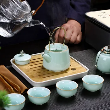 China Travel Kung Fu Set de Ceai din Ceramica Celadon Ceainic de Portelan Teaset Gaiwan Cesti de Ceai de Ceai Ceremonia de Ceai Oală Cu Geanta de Voiaj