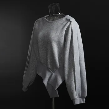 DECESUL 2021 devreme nouă primăvară asimetrice gât rotund culoare gri mare lantern mâneci pulover de talie mare sex feminin tricoul WO63602L