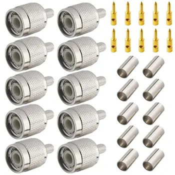 10 Bucati TNC Plug de sex Masculin RF Coaxial Conector cu Sertizare RG58,RG142,RG400,LMR195 Direct Nickelplated Conector