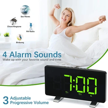 Ceasuri de alarmă pentru Dormitoare cu Radio FM, Dual Alarme, 6.7 Inch LED Sn, Port USB pentru Încărcare, 4 Luminozitate, 12/24H