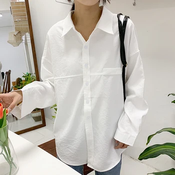 Nouă Primăvară De Toamnă Minimalist Vrac Alb Bluza Femei Plus Dimensiune Bumbac Solid De Sex Feminin Tricouri Topuri Coreean Maneca Lunga Bluze 12538