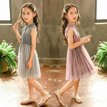 Fata rochie de Vară Prințesă fără Mâneci Plasă de Îmbinat Copii Rochii Haine pentru Copii de 4 5 6 7 8 9 10 11 12 ani Fata de Costume