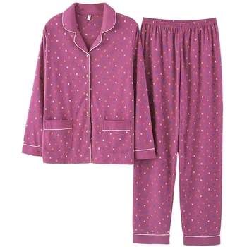 2020 Lounge Purta Pijamas Femei din Bumbac de Primăvară Set de Două piese Maneca Lunga Cardigan de Iarna Homewear Plus Dimensiune M-4XL Pijamale Rever