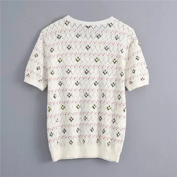 Femei vara dulce broderii florale alb za tricotate bluza feminin noua moda 2020 streetwear maneca scurta bluze tricotate bluze