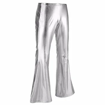 Adult Mens de Moda Metalic Strălucitor Holografic cu Pantaloni evazați Ars Disco Pantaloni Lungi Tip Costum Pantaloni